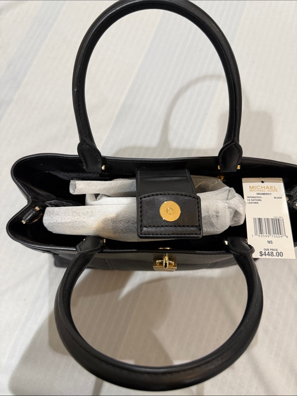 Michael Kors Black Pebbled Leather Satchel with Gold Lock
